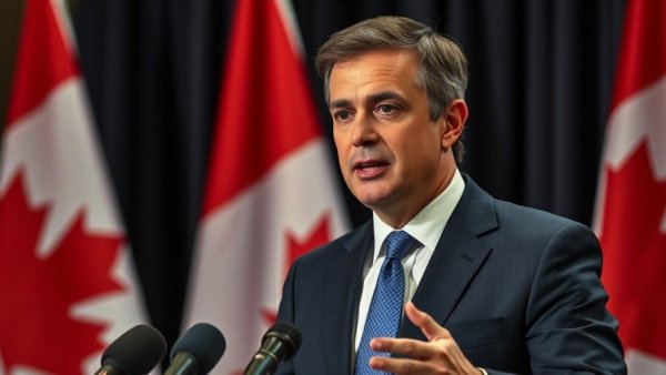 Man speaking at press conference with Canadian flags, Alberta budget 2026 deficit.