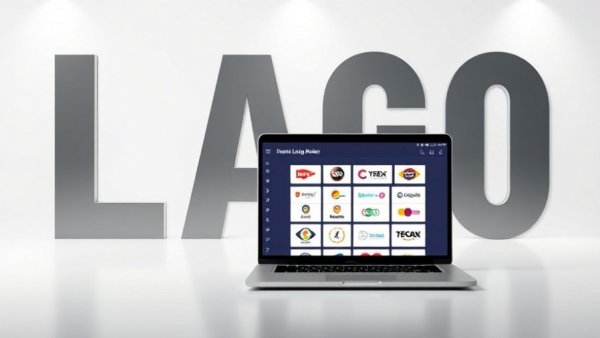 BrandCrowd Logo Maker review with laptop interface displaying logos.
