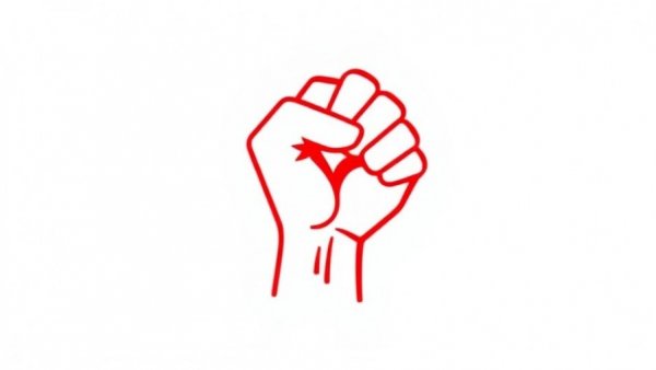 Stylized red fist illustration symbolizing unity and strength.