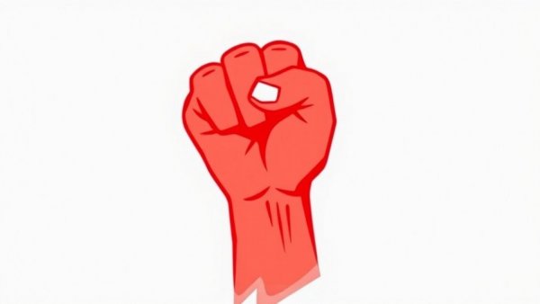 Bold red fist symbolizing power and unity on white.