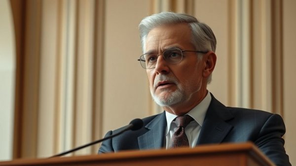 Older man discussing Trump's mental fitness and democracy at podium.