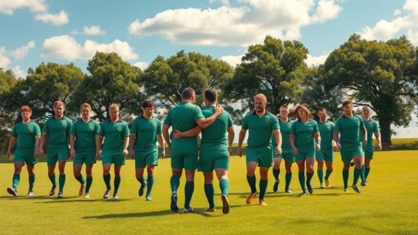 Rugby team in green uniforms together on field, USA Rugby context.