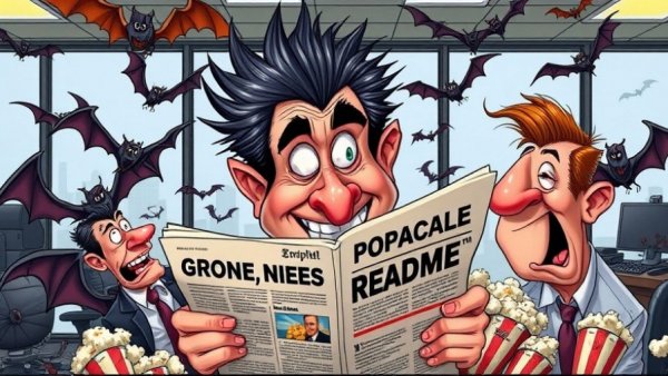 Satirical cartoon with political theme and exaggerated features.