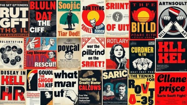 Brutalist graphic design posters collage showcasing bold typography.