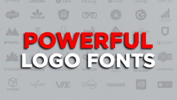 Bold text design showcasing powerful logo fonts in red and white.