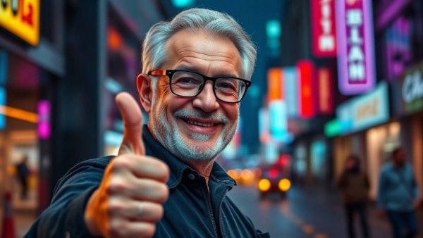 Confident man gives a thumbs-up with text about remote work promotion.