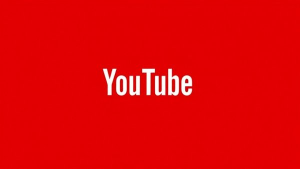 Minimalistic YouTube logo on red background.