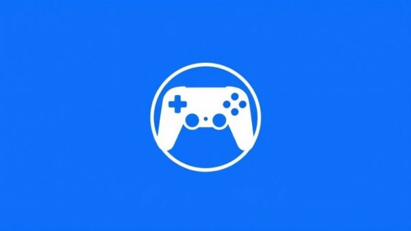 Simple round logo with a white controller on blue background.