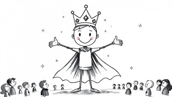 Customer as Hero Framework: Stick figure superhero with crown and cape.