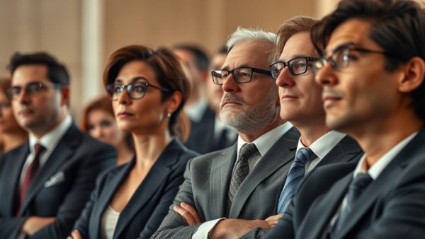 People in business attire engaged in discussion, US political protest news.