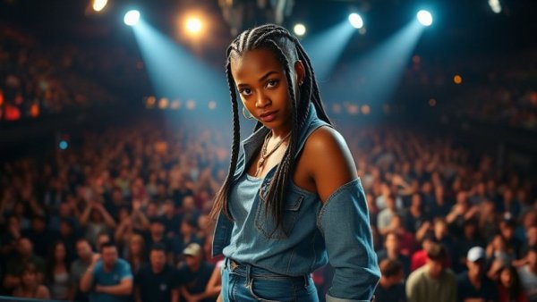 Confident individual in denim at event, symbolizing LGBTQ representation in advertising.