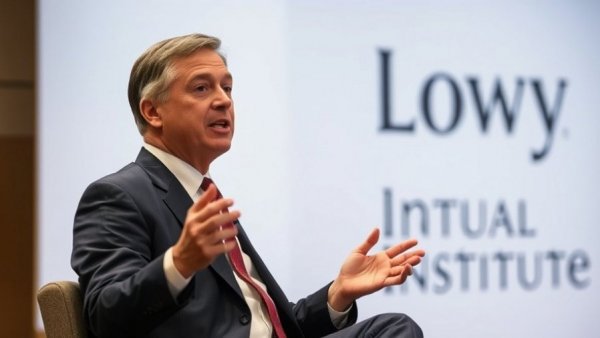 Man speaking at Lowy Institute event on Canada foreign policy diversification.