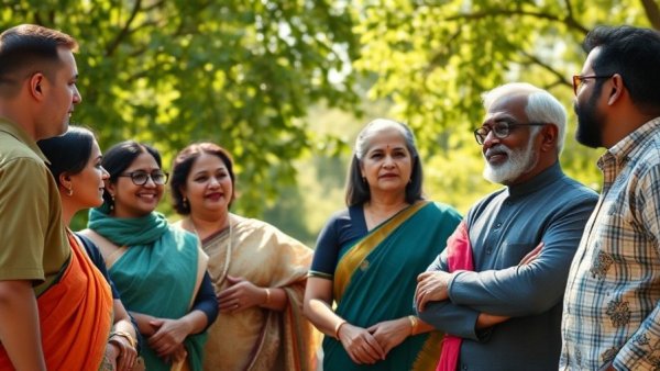Group discussing transgender healthcare access in India outdoors