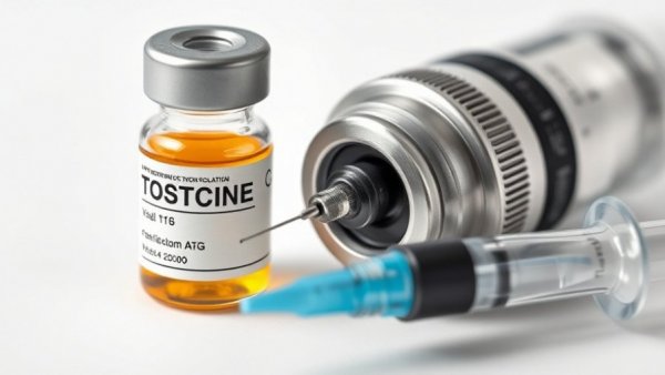 Testosterone vial and syringe illustrating hormone therapy.