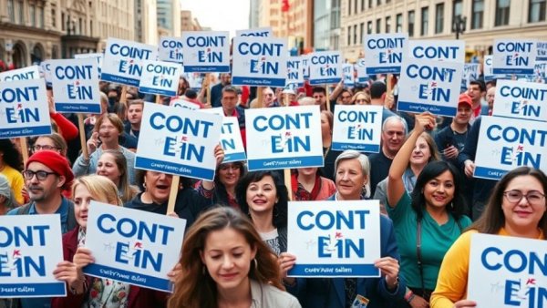 Rally scene with diverse crowd holding 'Count Me In' signs, related to redistricting.
