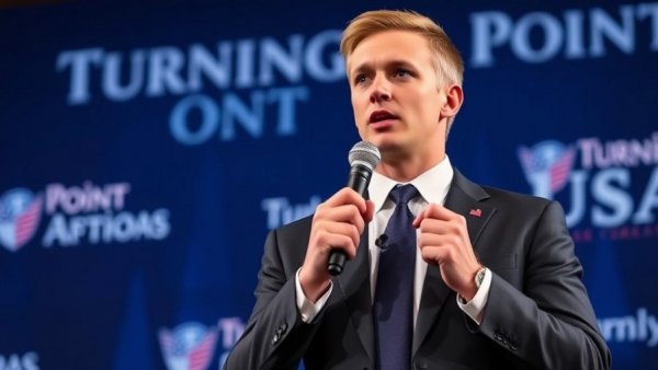 Speaker discussing anti-LGBTQ+ funding legislation at conference.