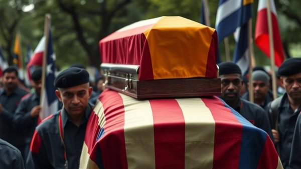 Gulf Nations War Consequences: Mourners in procession with casket.