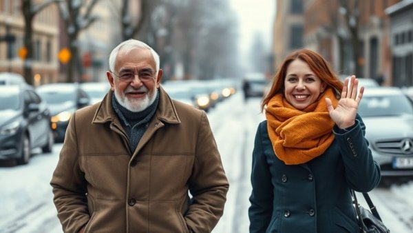 Man and woman walking and waving on snowy street for Terrebonne byelection rematch.
