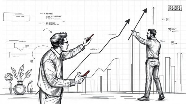 Sketch illustration of successful digital transformation with growth chart.