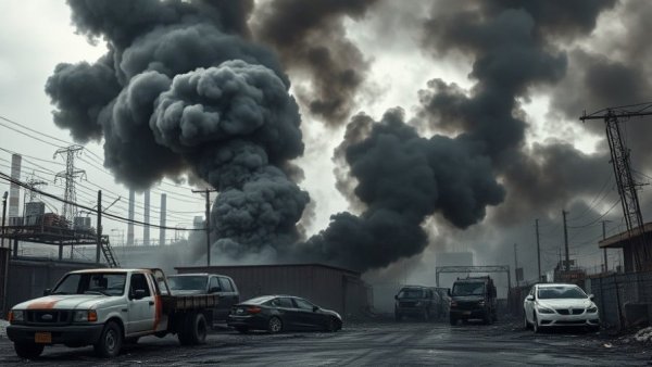 Smoke rising over urban area amid Trump Iran war decision.