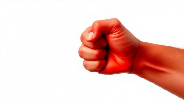 Bold red fist in defiance on white backdrop
