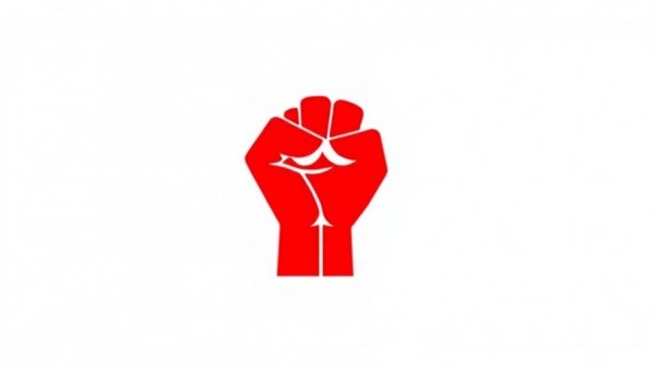Stylized red fist symbol on white background representing resistance