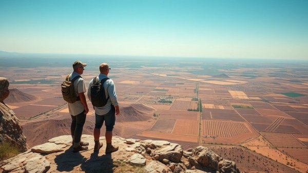 Men overlooking a landscape, discussing strategies, related to U.S. support for Israel's wars.