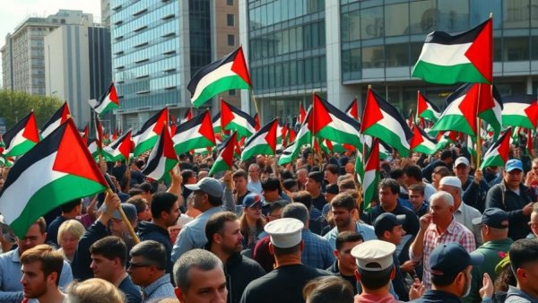 Al-Quds Day counter-protest with diverse demonstrators waving flags.