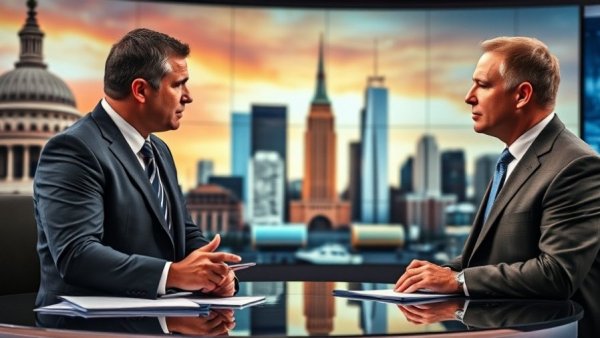 Protest news discussion in America, vibrant studio backdrop.