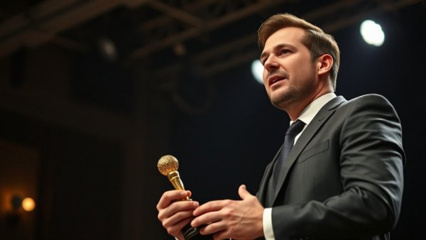 LGBTQ+ Visibility at the Oscars: Man holding award on stage.