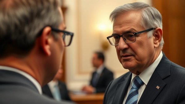 Middle-aged man speaking seriously at a formal meeting.