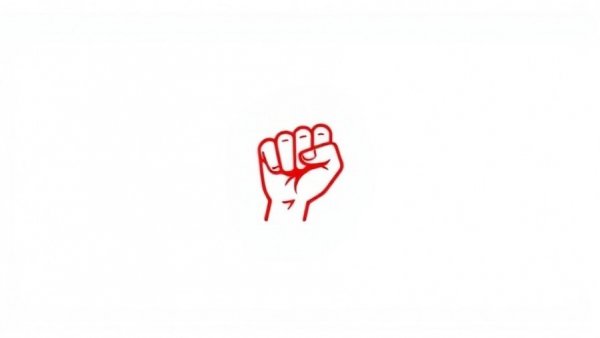 Minimalist red fist symbol illustration on white background