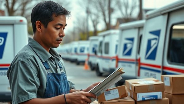USPS worker managing packages, illustrating the US Postal Service financial crisis.