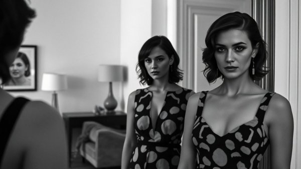 Two women in a mirror reflection, Oscar win setting.