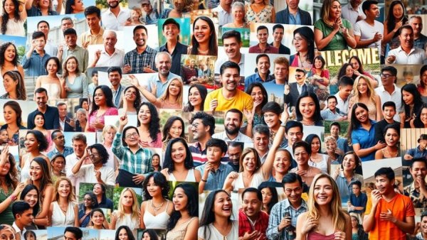 Creative photo collage displaying memories, vibrant colors, joyous.