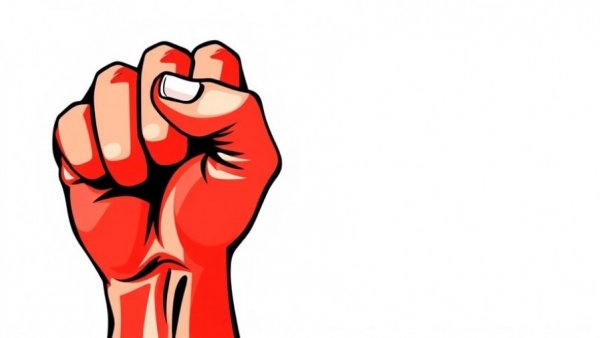 Graphic of red fist symbolizing unity in Iran conflict.