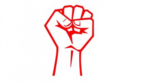 Red fist outline symbolizing opposition to Iran war.