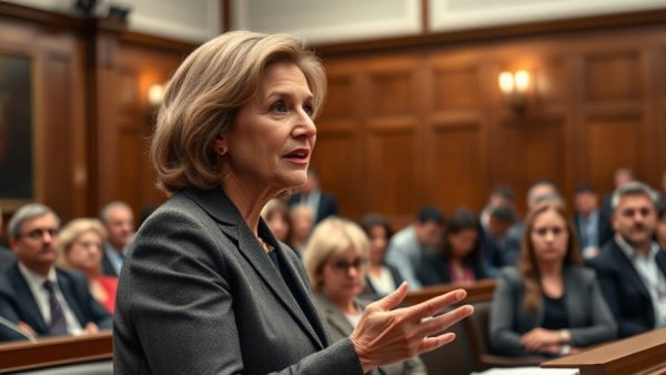 Female senator discussing bipartisan war funding at a committee meeting