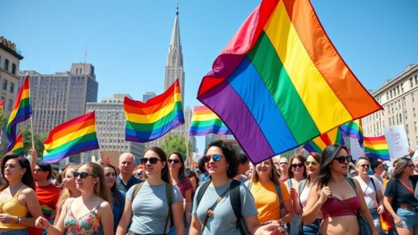Group at pride march with rainbow flags in South Africa