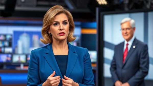 Jen Psaki discusses topics on a split-screen TV set.