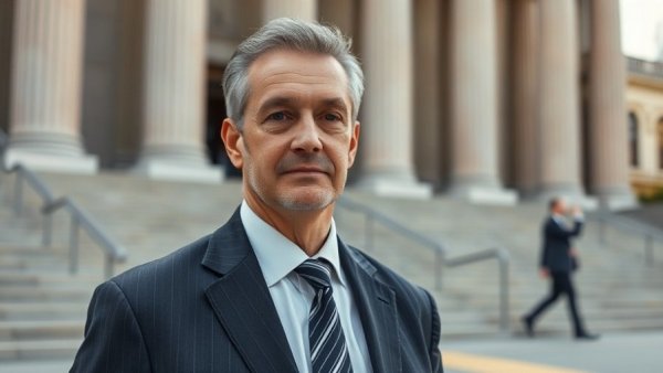 Man in suit standing in front of steps, systematic corruption in Trump's inner circle