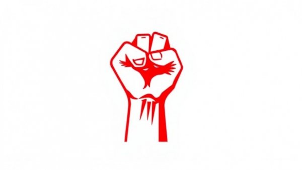 Stylized red fist illustration symbolizing strength and resistance.