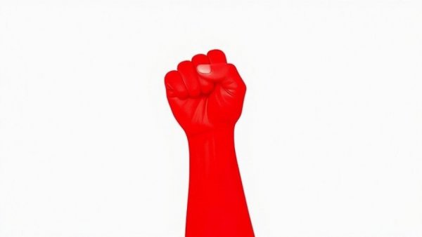 Red fist symbolizing strength on white background