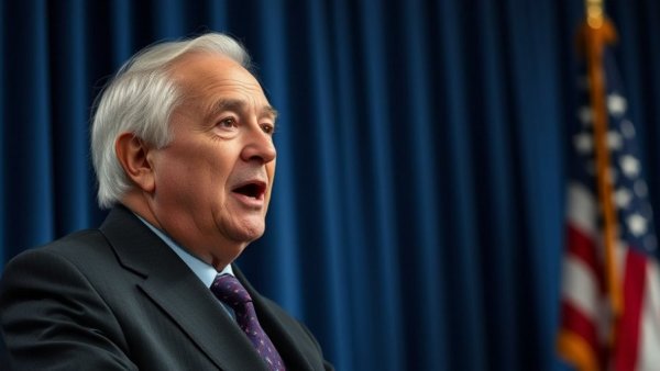 Elderly man delivering speech with US flag backdrop, emphasizing protest rights in America.