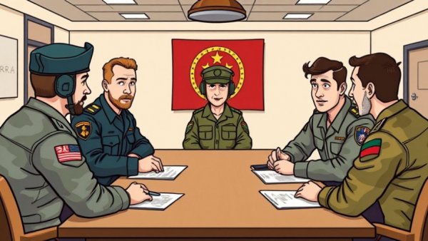 Cartoon illustrating a humorous war planning meeting discussion