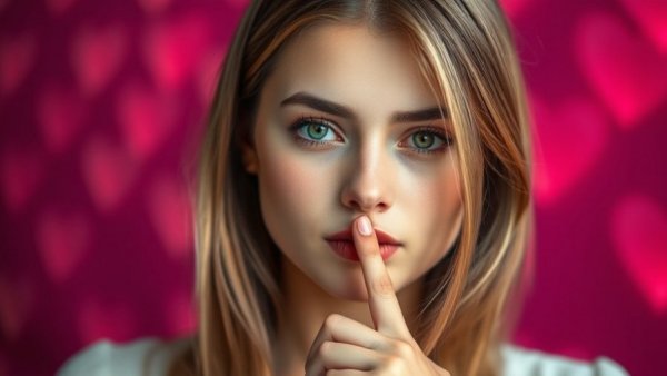 Thoughtful expression of a young woman with heart lights background, representing gay rights news.