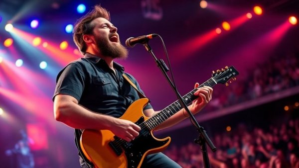 Country musician passionately performing on stage, LGBTQ+ support in country music.