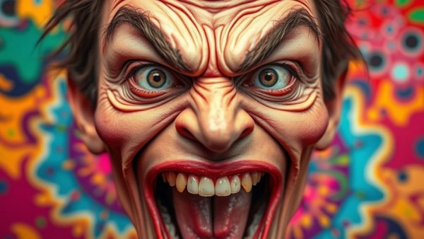 Surreal album cover design with distorted face illustration.