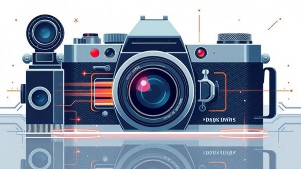 Modern graphic design poster with a retro camera and bold typography.