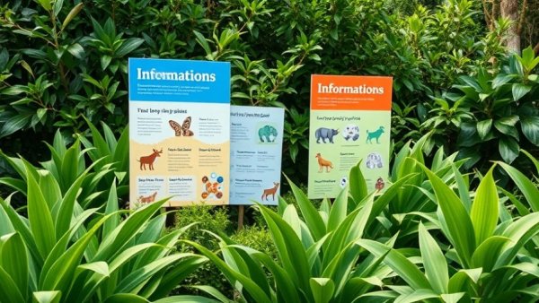 Wayfinding banners at a national park surrounded by greenery